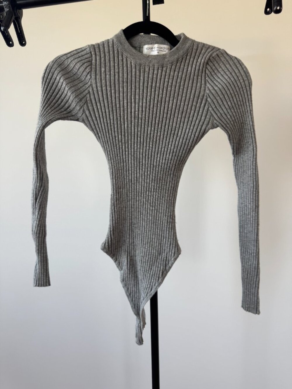 Naked Wardrobe grey long sleeve ribbed body suit